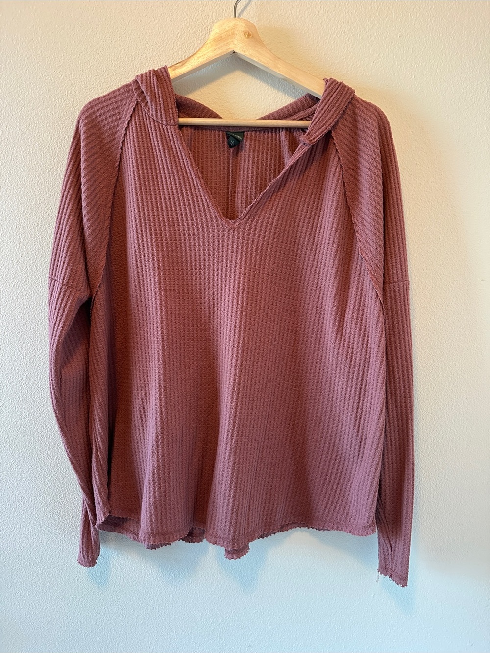 Wild Fable Waffle-Knit Hooded V-Neck Top - Dusty Rose